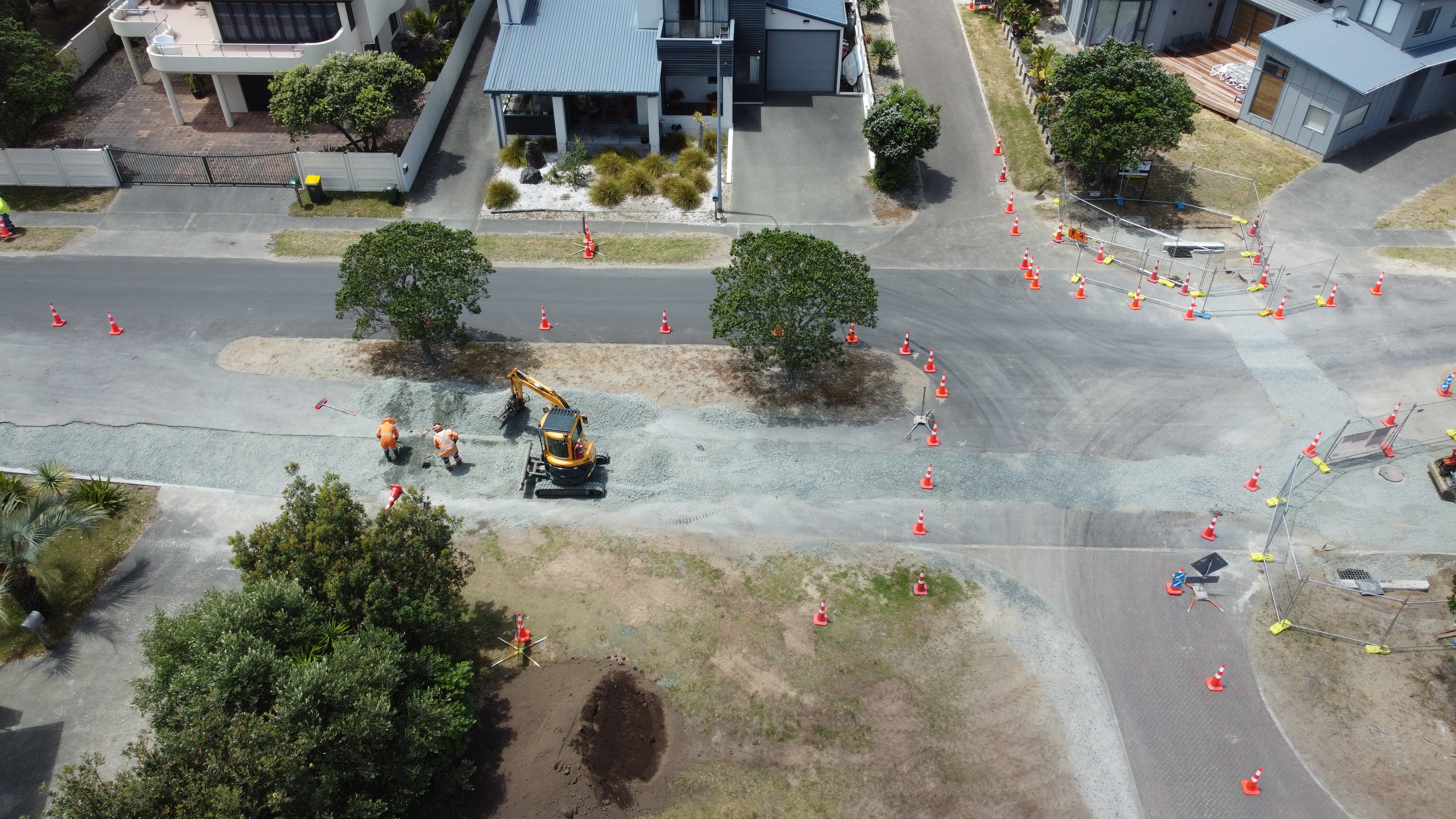 Traffic management on construction site near residential houses