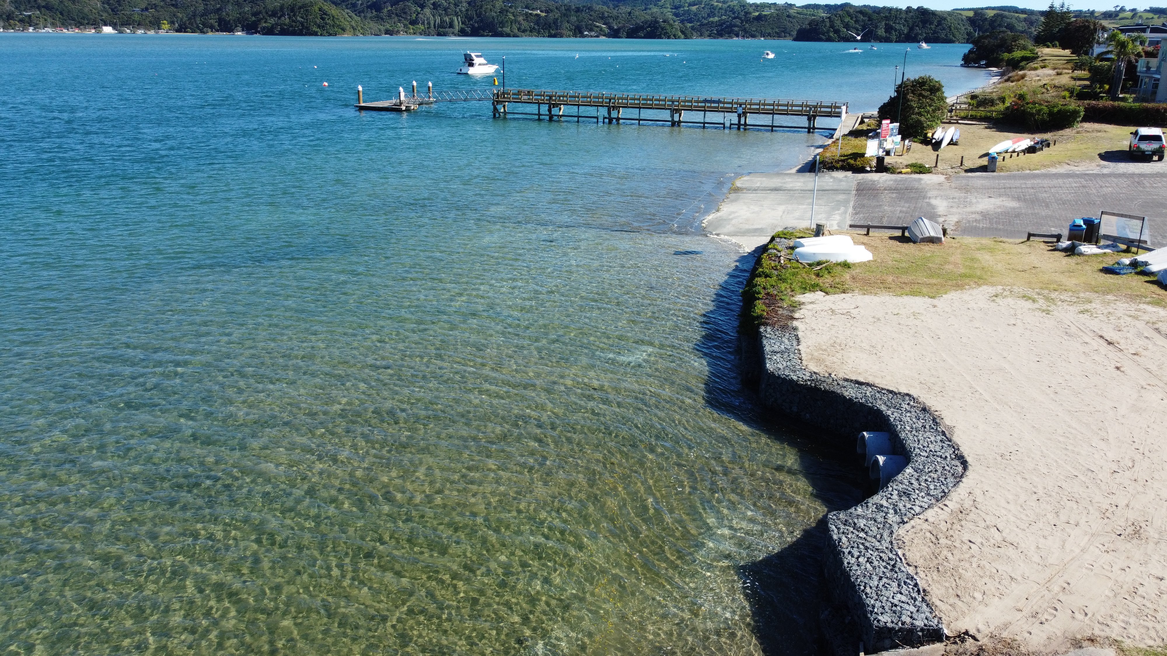 beach view of gabion wall