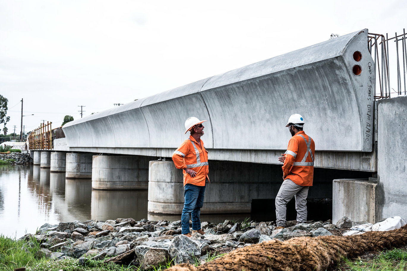People on site at the Camp Street Bridge