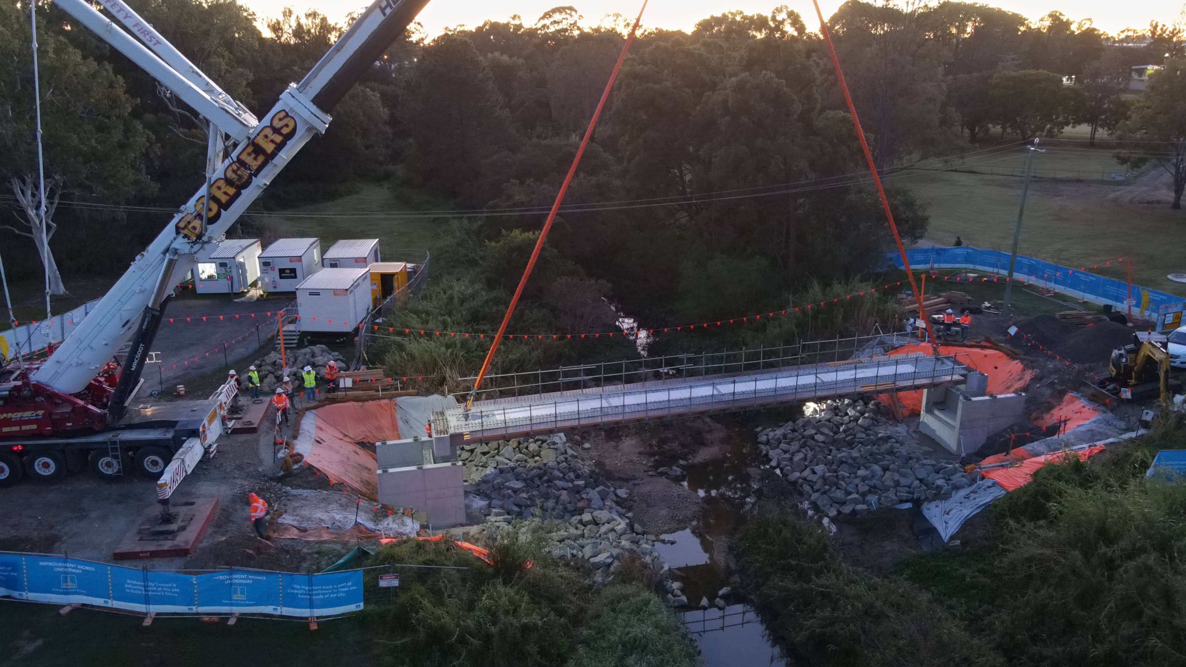Girder lift on the Brickyard Road Bridge Replacement