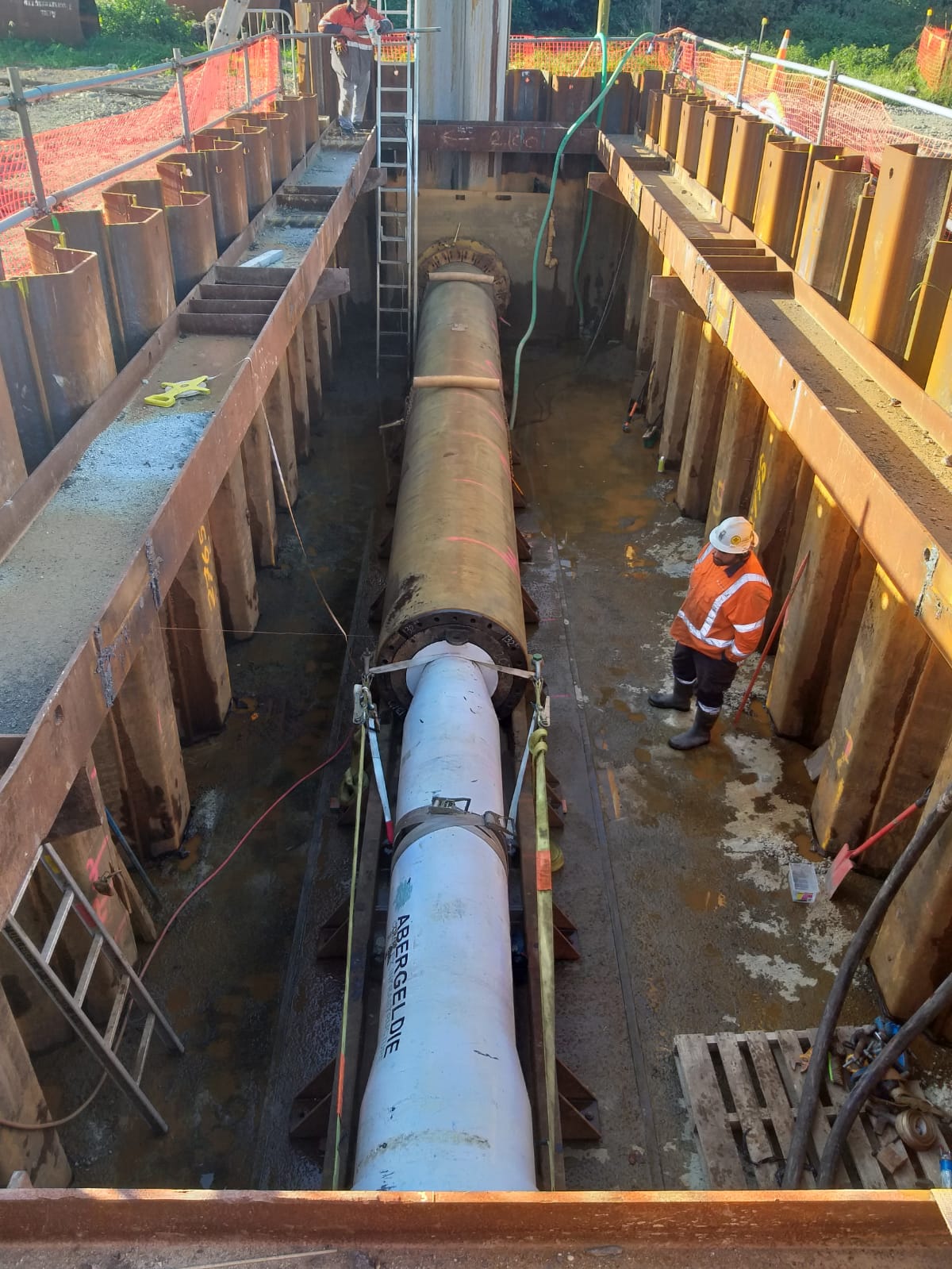 construction of two casings under rail embankments, with each drive installing a 1000mm ID x 20mm wall thickness casing over a distance of 43m, launched from a 15m long shaft