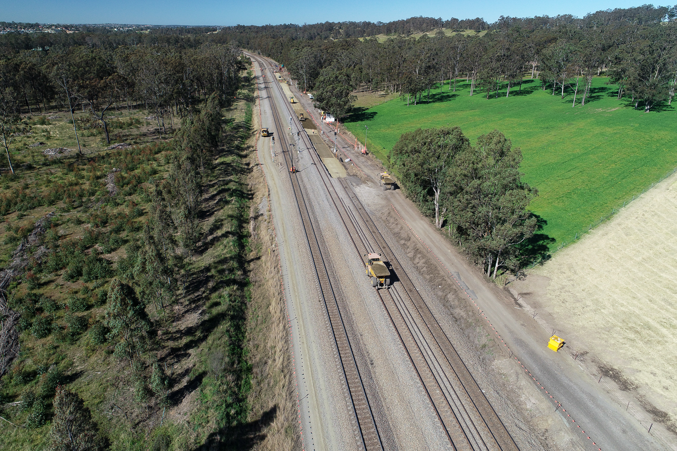 Rail track works at Farley, NSW