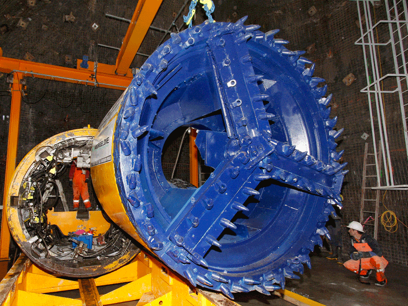 Tunnel Boring Machine being set up in shaft