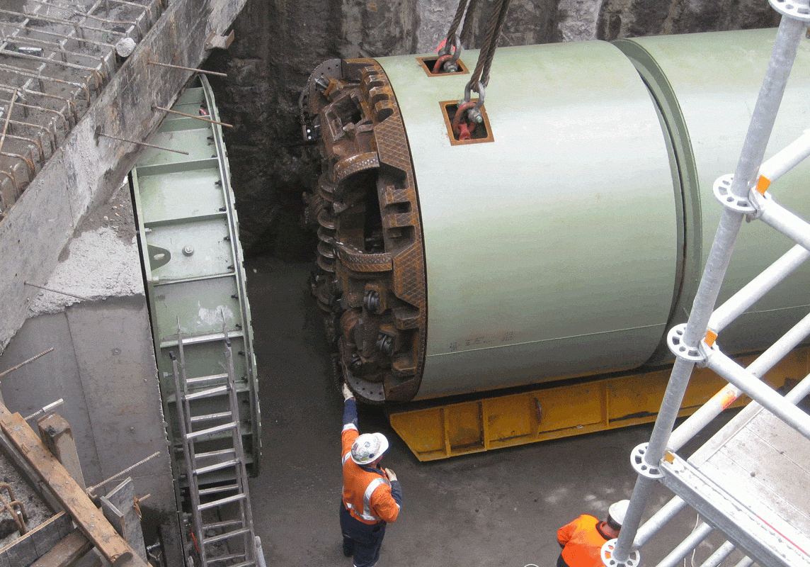 Tunnel Boring Machine in shaft about to drill tunnel